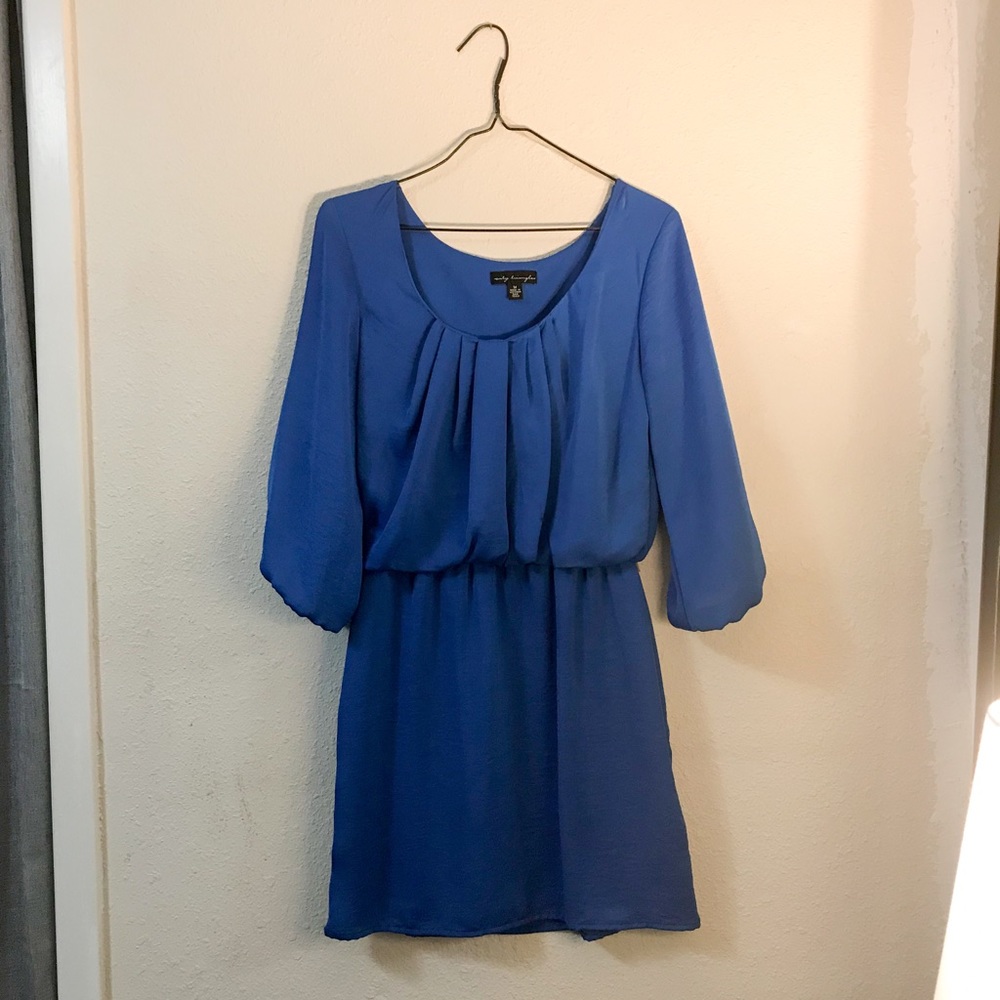 Blue Silky Dress 3/4 Sleeve City Triangles Brand